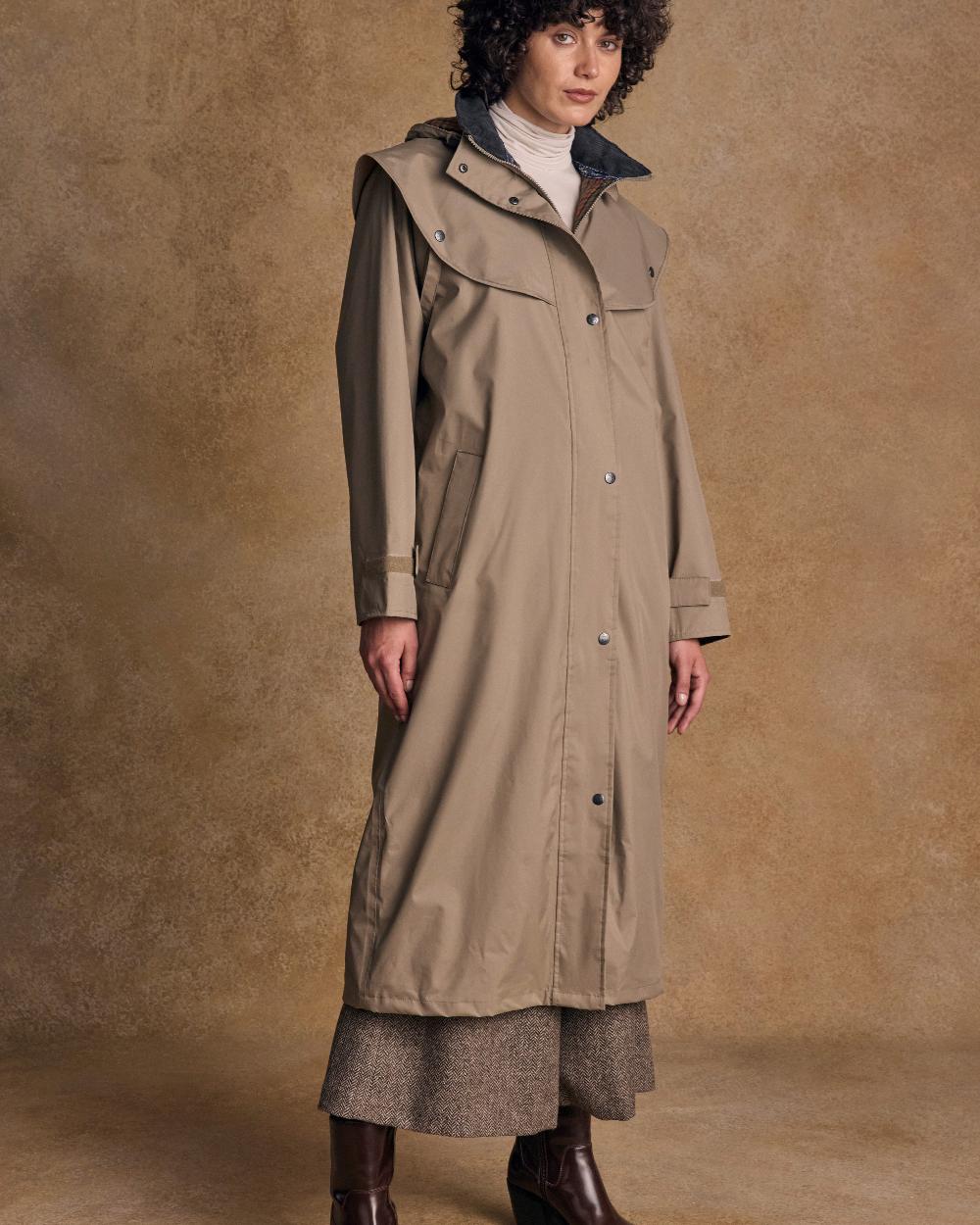 Chinchilla Coloured Jack Murphy Malvern Ladies Waterproof Bush Coat on indoor background 
