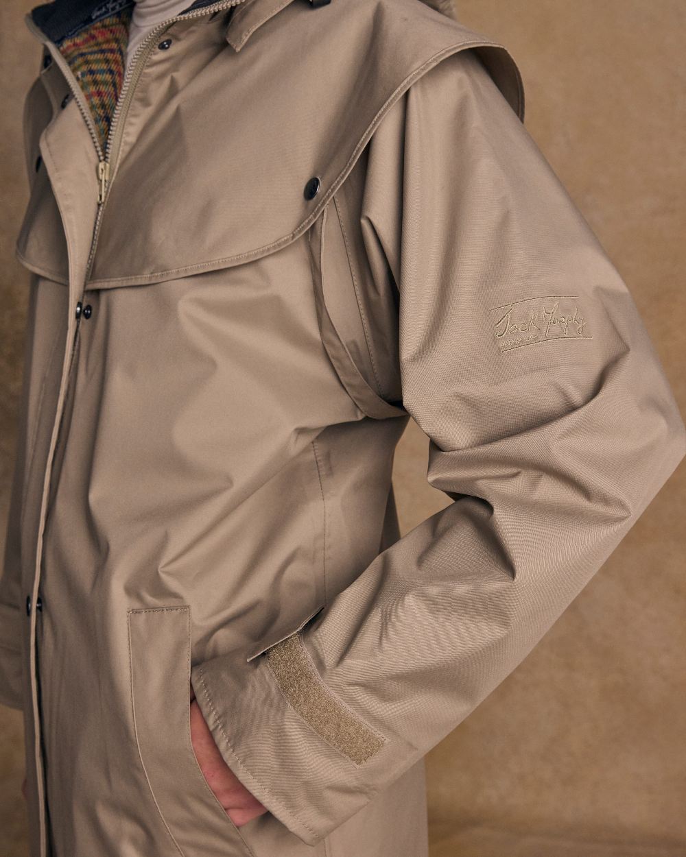 Chinchilla Coloured Jack Murphy Malvern Ladies Waterproof Bush Coat on indoor background 