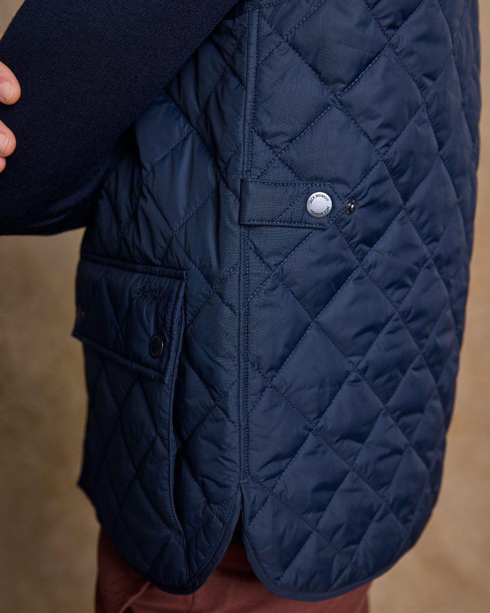 Navy Coloured Jack Murphy Mens Conor Quilted Gilet on indoor background 