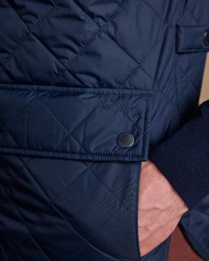 Navy Coloured Jack Murphy Mens Conor Quilted Gilet on indoor background 