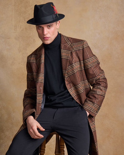 Black Coloured Jack Murphy Mens Kildare Trilby Felt Hat on indoor background 