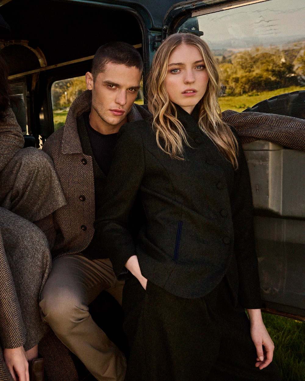 Deep Green Herringbone Coloured Jack Murphy Nicole Ladies Tweed Jacket on outdoor background 