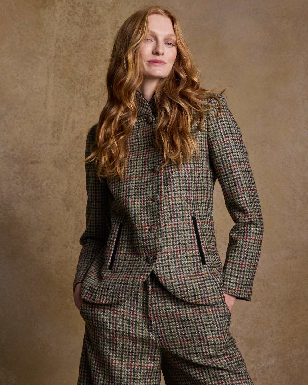 Hacking Check Coloured Jack Murphy Nicole Ladies Tweed Jacket on indoor background 