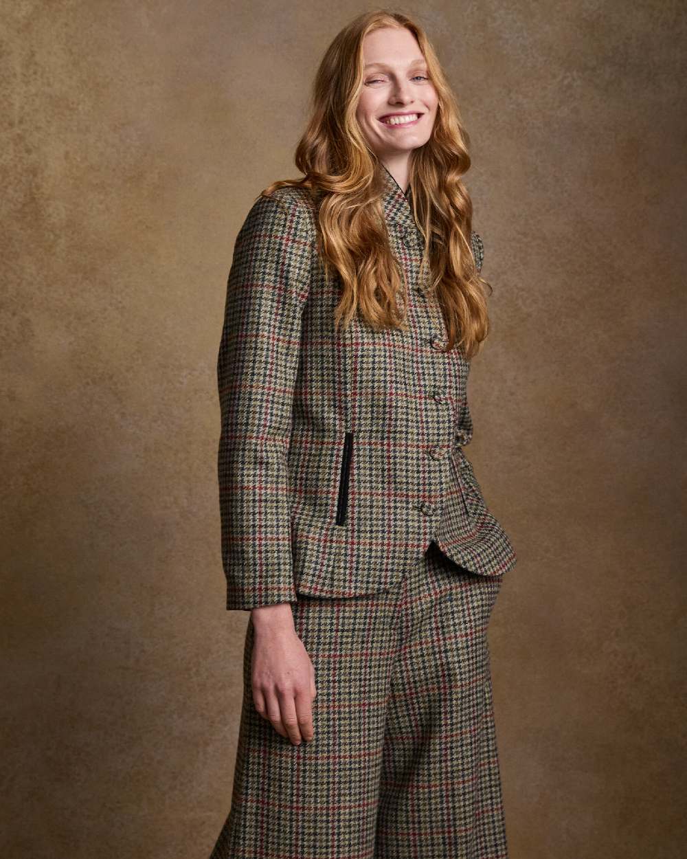 Hacking Check Coloured Jack Murphy Nicole Ladies Tweed Jacket on indoor background 