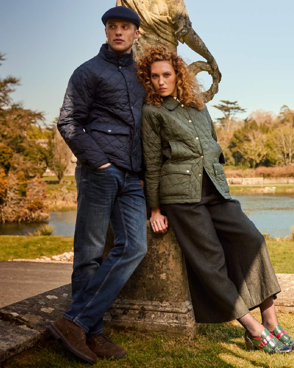 Navy coloured Jack Murphy Ronan Quilted Jacket on outdoor background 