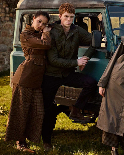 Olive coloured Jack Murphy Ronan Quilted Jacket on outdoor background 