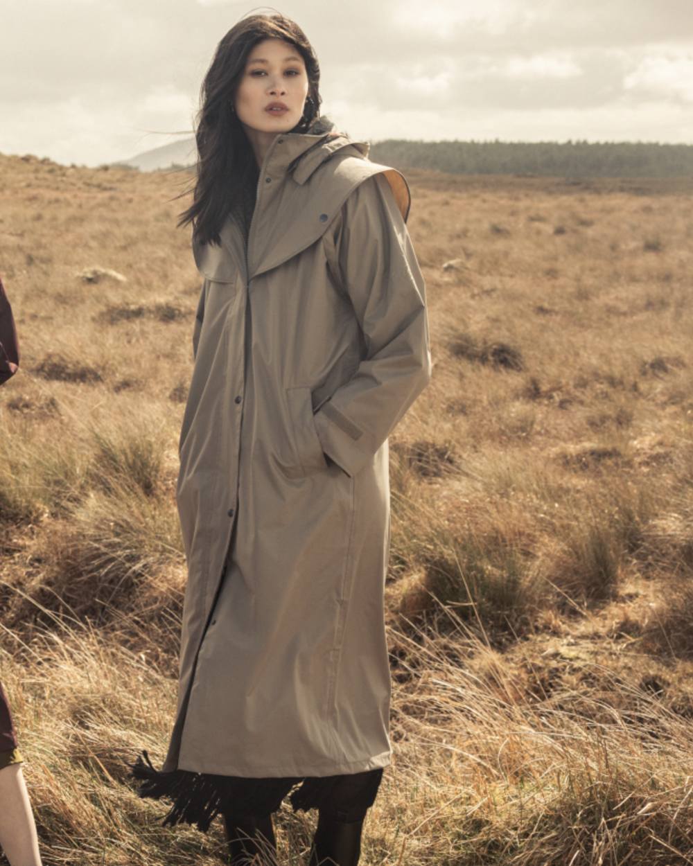 Chinchilla Coloured Jack Murphy Womens Connemara Waterproof Coat on mountain background 