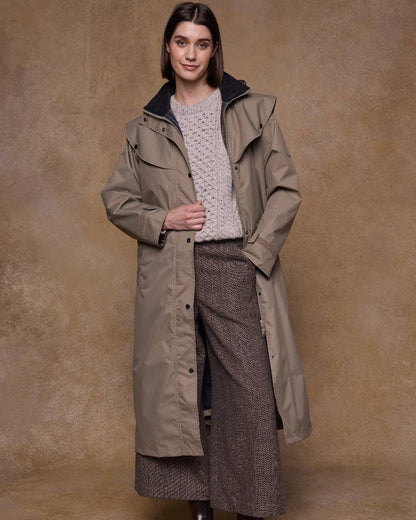 Chinchilla Coloured Jack Murphy Womens Connemara Waterproof Coat on indoor background 
