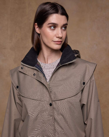 Chinchilla Coloured Jack Murphy Womens Connemara Waterproof Coat on indoor background 