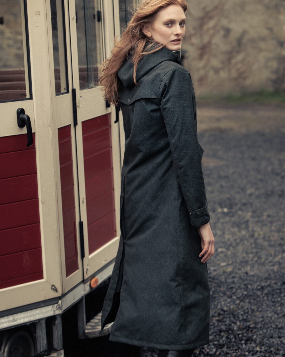 Green Fields Coloured Jack Murphy Womens Hannah Waterproof Coat on outdoor background 