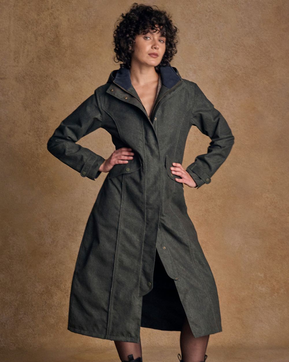 Green Fields Coloured Jack Murphy Womens Hannah Waterproof Coat on indoor background 