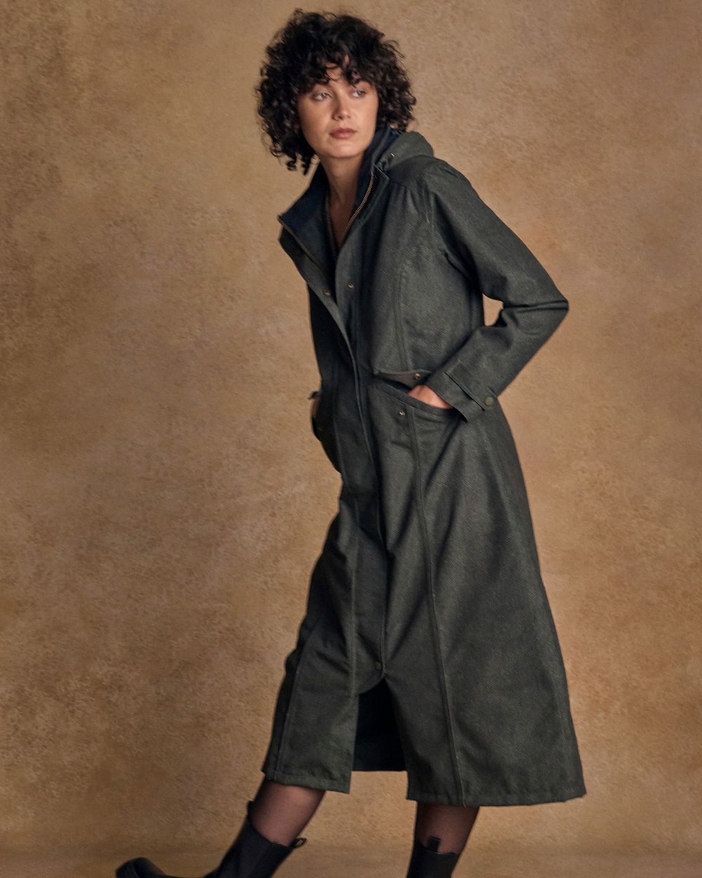 Green Fields Coloured Jack Murphy Womens Hannah Waterproof Coat on indoor background 