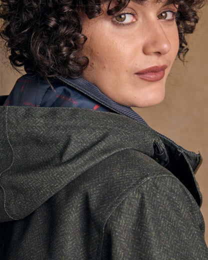 Green Fields Coloured Jack Murphy Womens Hannah Waterproof Coat on indoor background 