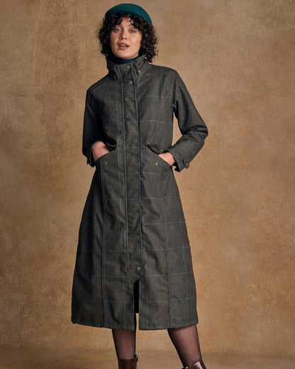 Green Windowpane Coloured Jack Murphy Womens Hannah Waterproof Coat on indoor background 