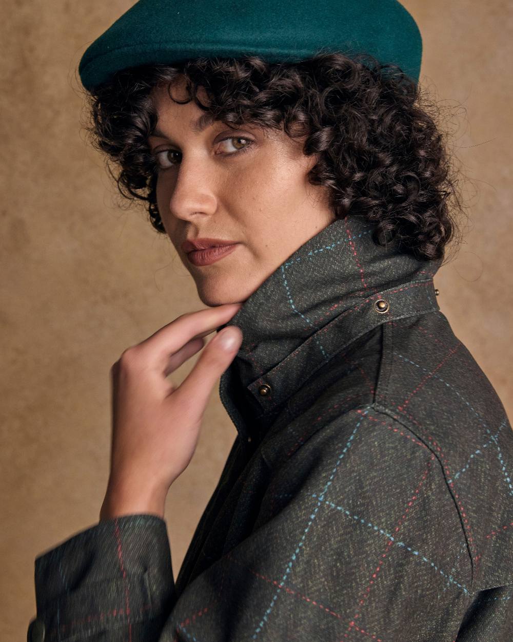 Green Windowpane Coloured Jack Murphy Womens Hannah Waterproof Coat on indoor background 
