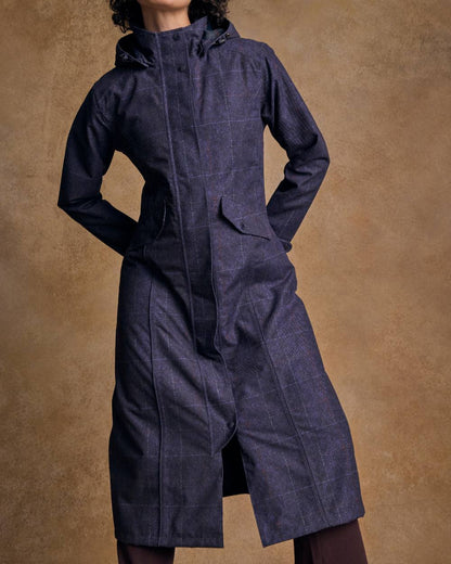 Navy Windowpane Coloured Jack Murphy Womens Hannah Waterproof Coat on indoor background 