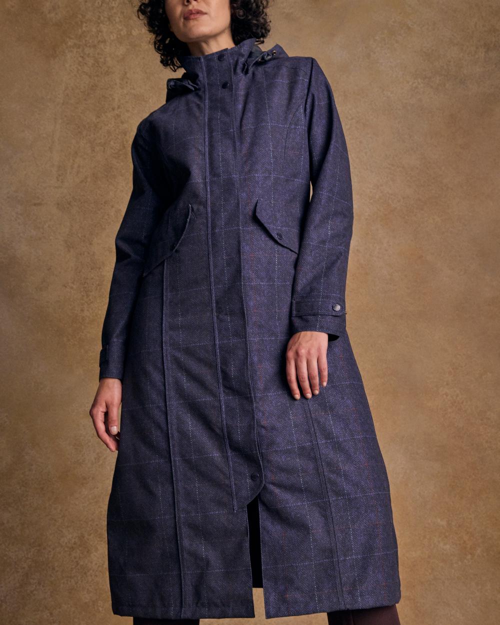Navy Windowpane Coloured Jack Murphy Womens Hannah Waterproof Coat on indoor background 