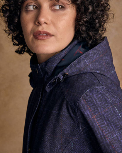 Navy Windowpane Coloured Jack Murphy Womens Hannah Waterproof Coat on indoor background 