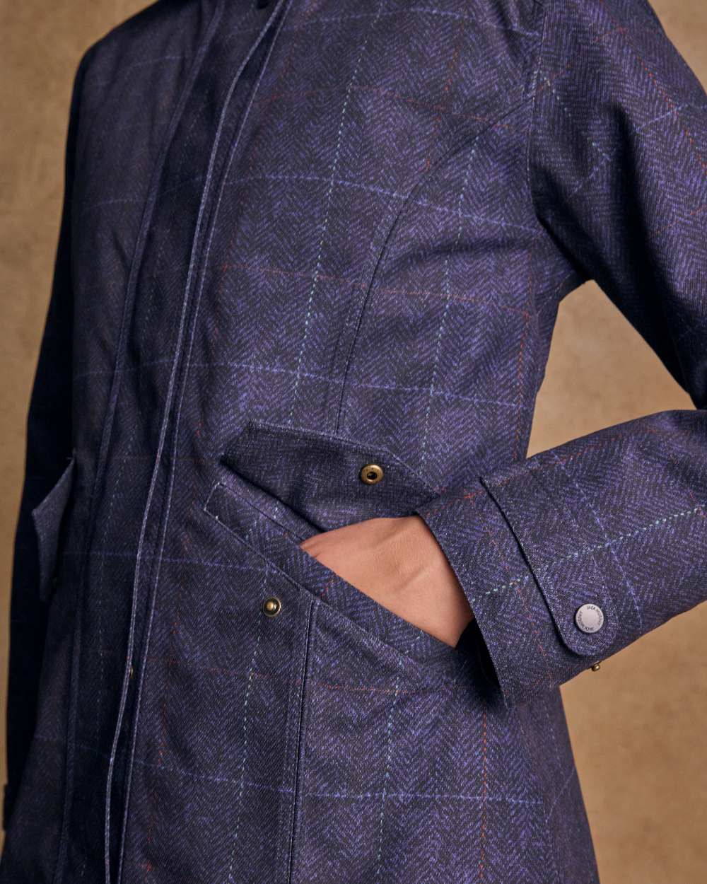 Navy Windowpane Coloured Jack Murphy Womens Hannah Waterproof Coat on indoor background 