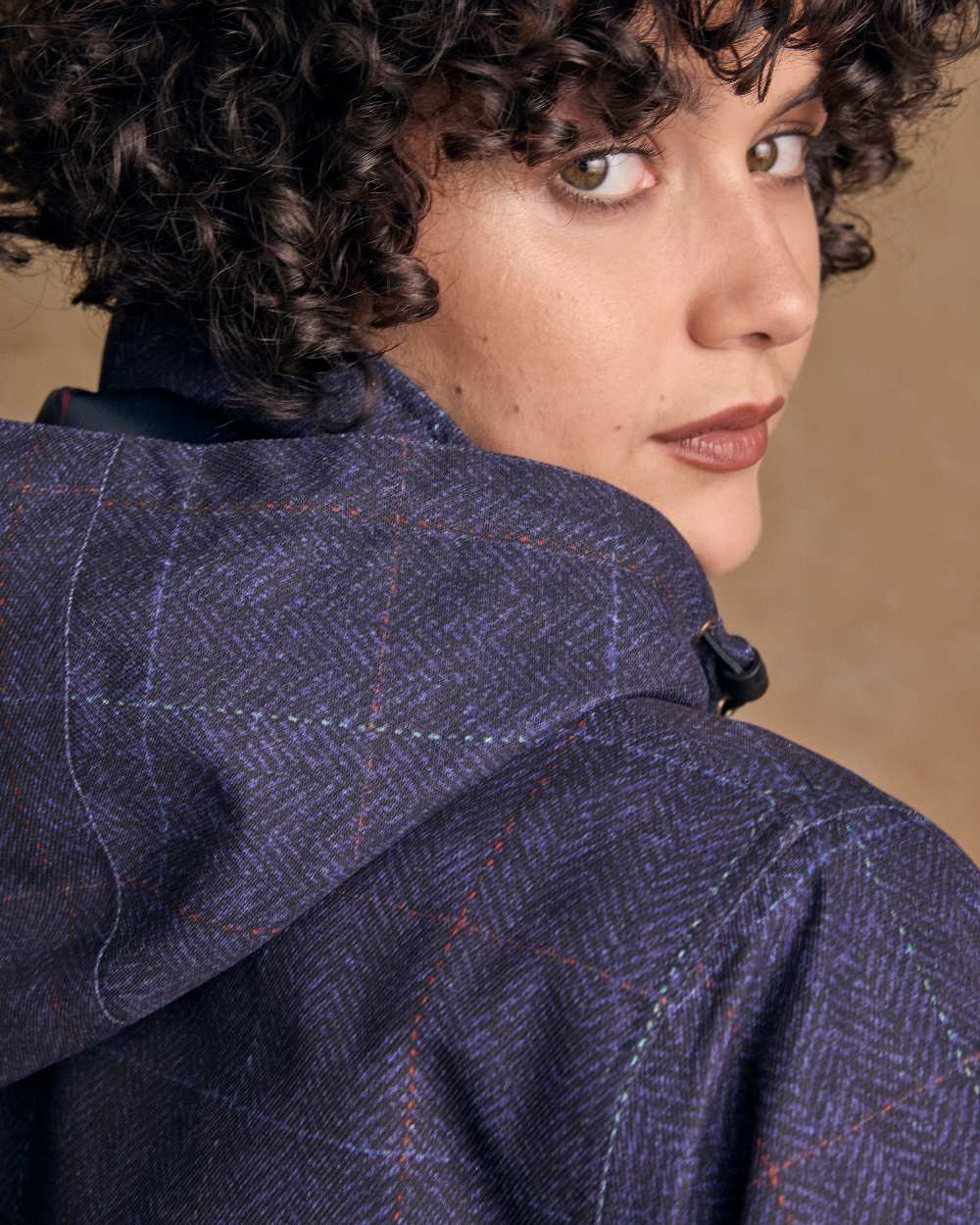Navy Windowpane Coloured Jack Murphy Womens Hannah Waterproof Coat on indoor background 