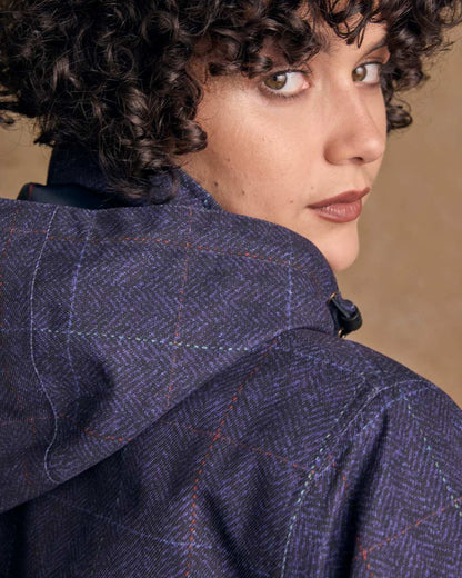 Navy Windowpane Coloured Jack Murphy Womens Hannah Waterproof Coat on indoor background 