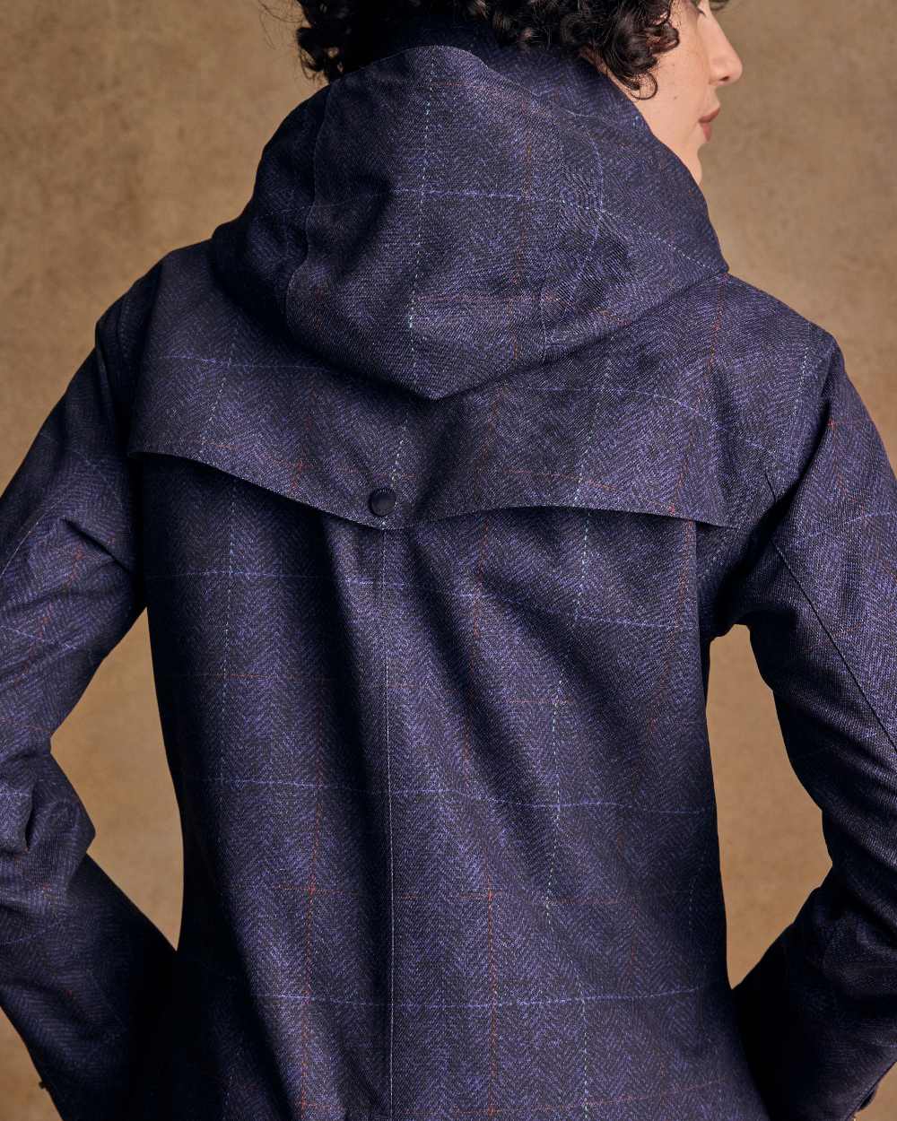 Navy Windowpane Coloured Jack Murphy Womens Hannah Waterproof Coat on indoor background 