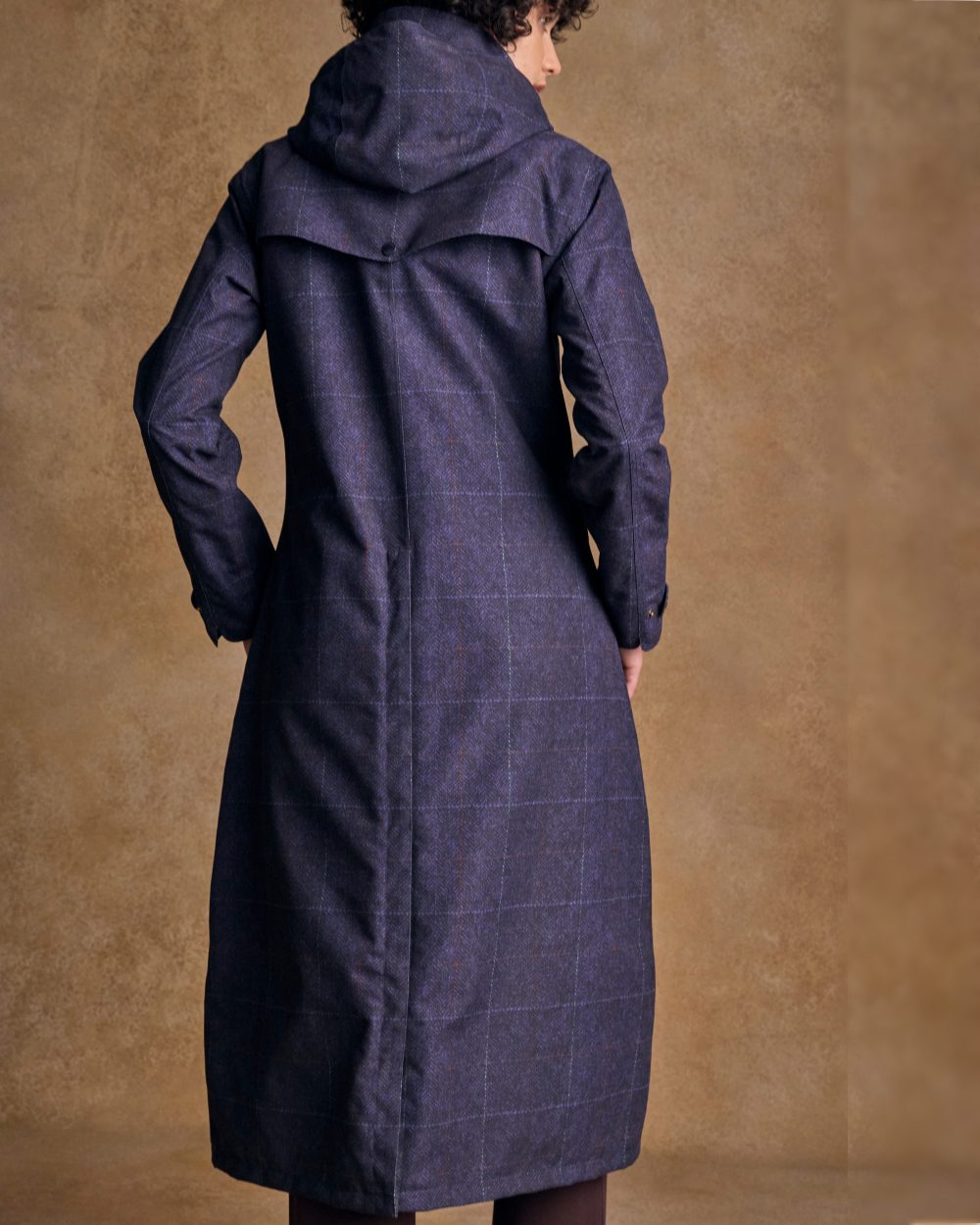 Navy Windowpane Coloured Jack Murphy Womens Hannah Waterproof Coat on indoor background 
