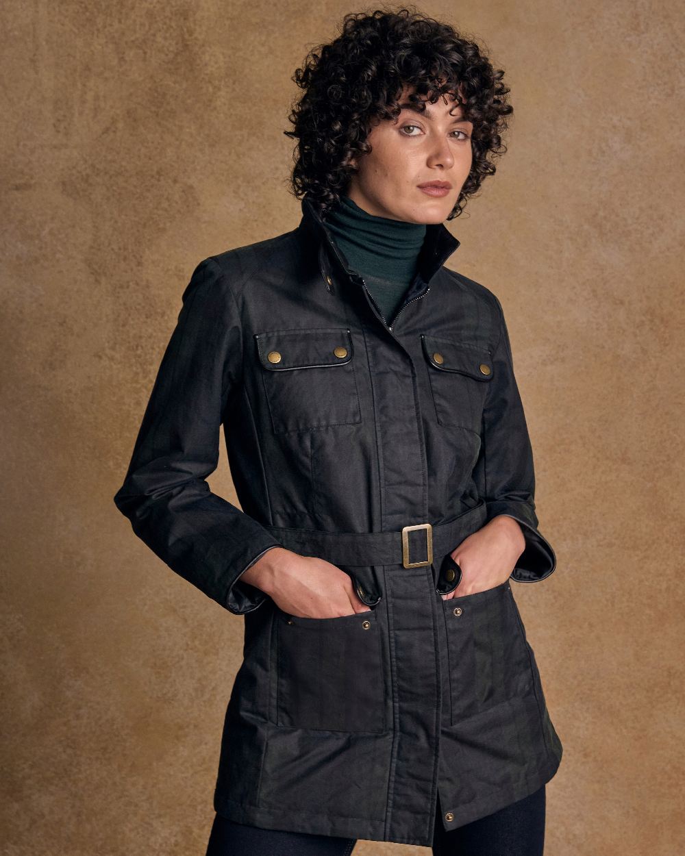 Blackwatch Coloured Jack Murphy Womens Orla Wax Jacket on indoor background 