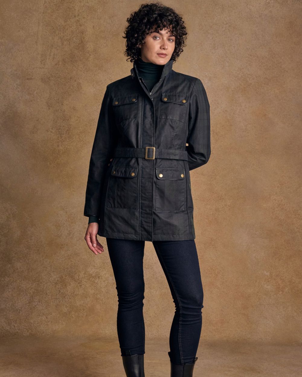 Blackwatch Coloured Jack Murphy Womens Orla Wax Jacket on indoor background 