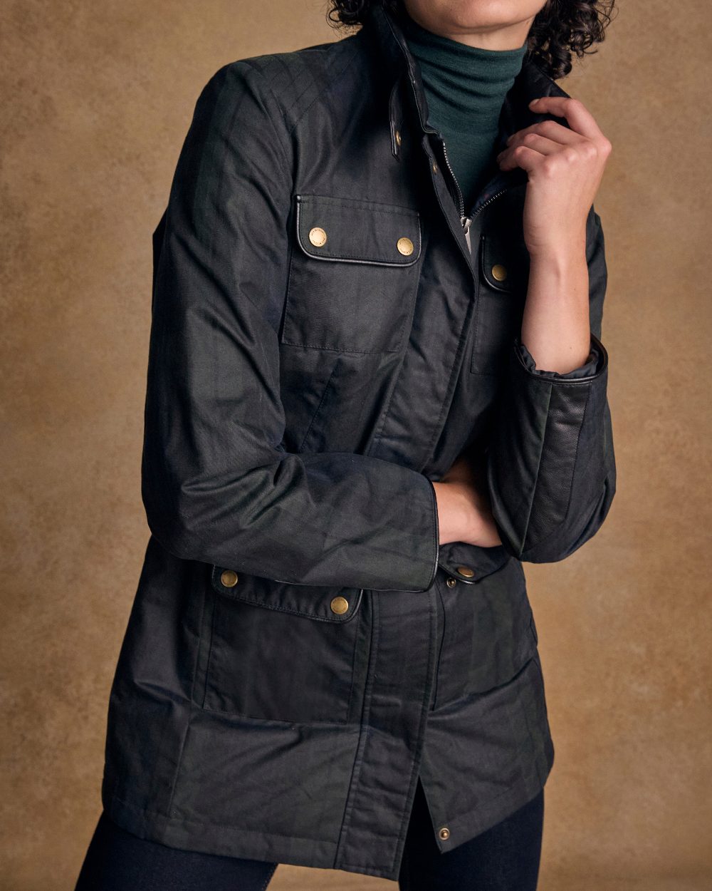Blackwatch Coloured Jack Murphy Womens Orla Wax Jacket on indoor background 