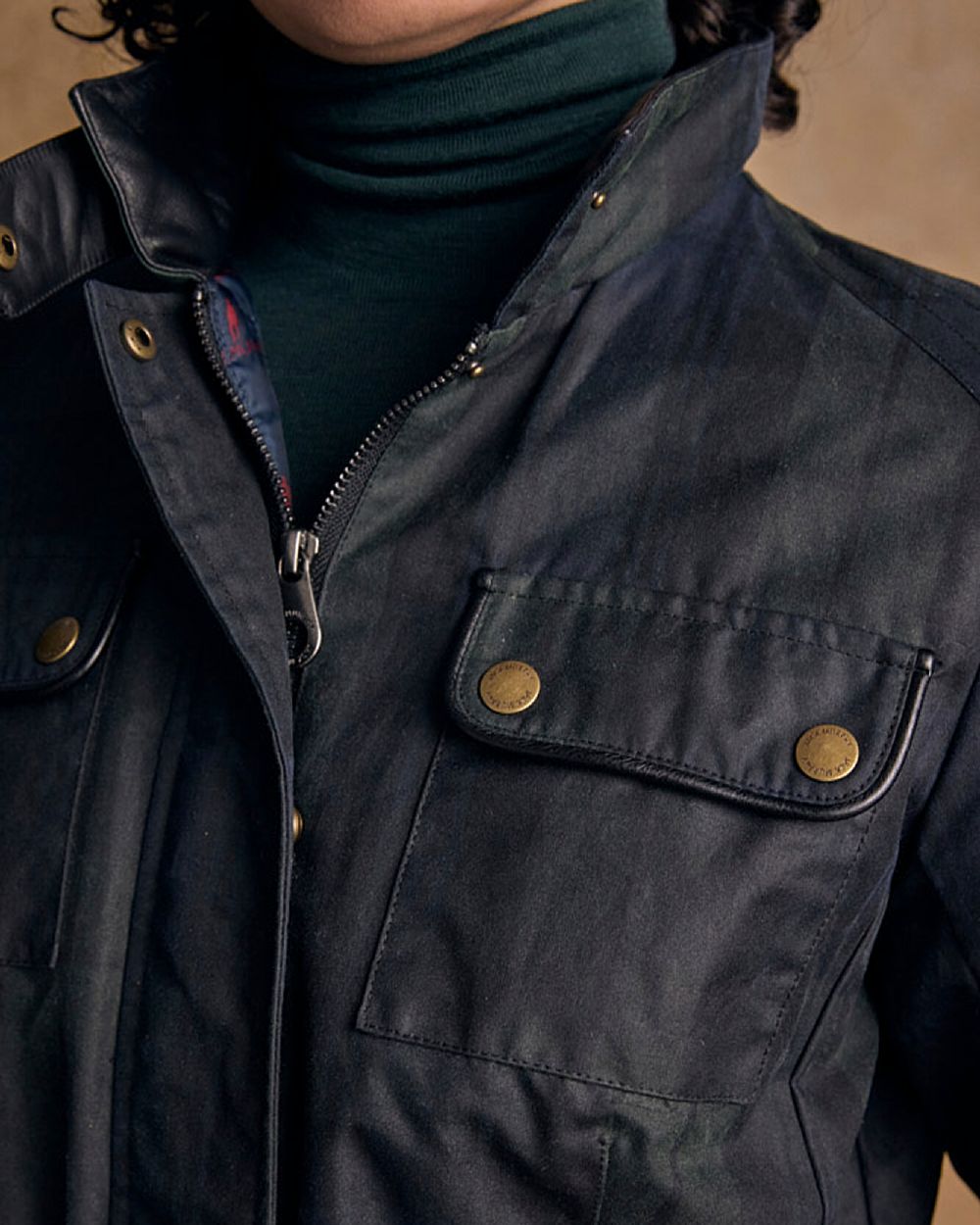 Blackwatch Coloured Jack Murphy Womens Orla Wax Jacket on indoor background 