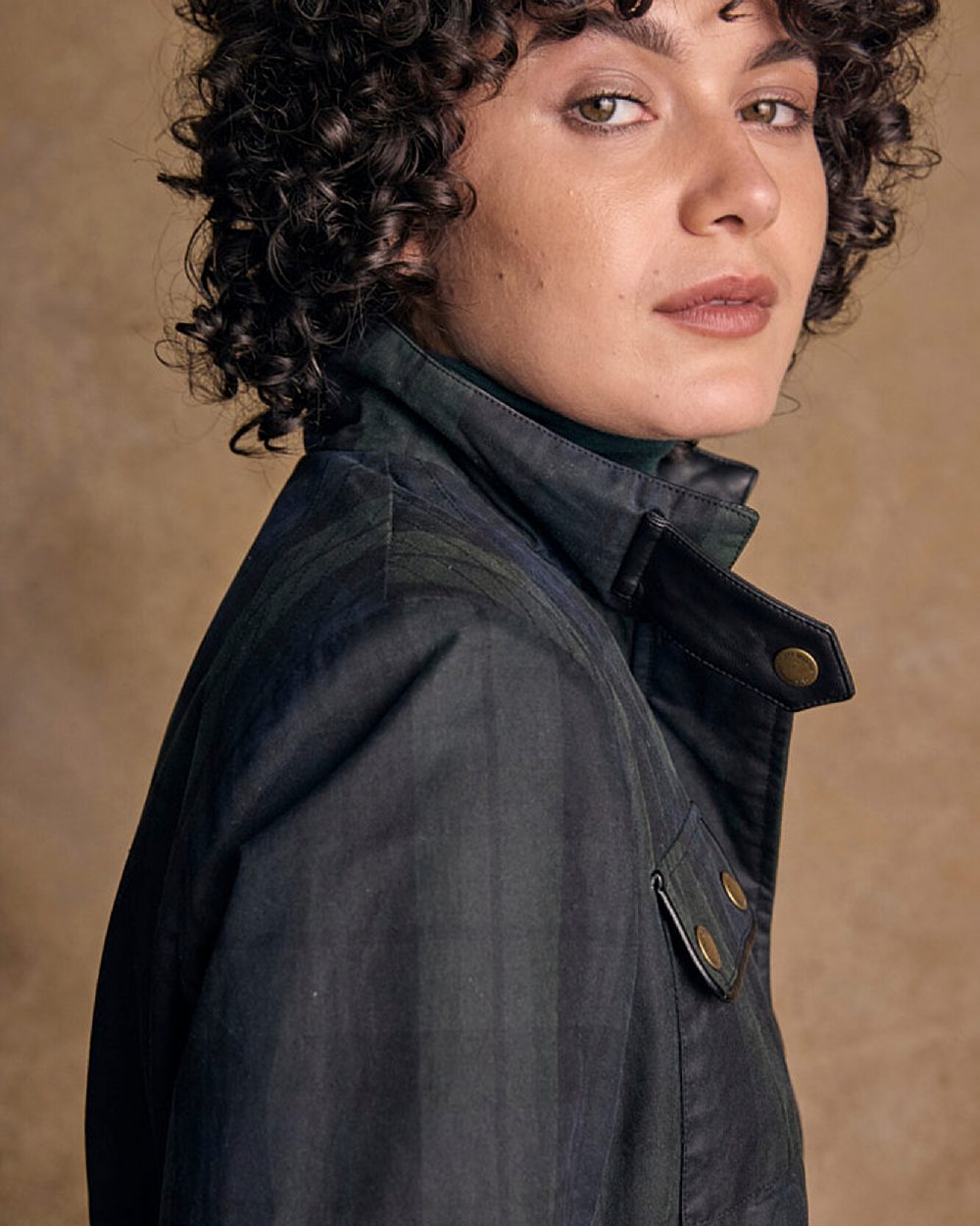 Blackwatch Coloured Jack Murphy Womens Orla Wax Jacket on indoor background 