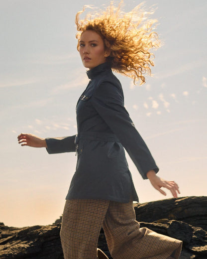 Navy Coloured Jack Murphy Womens Orla Wax Jacket on outdoor background 