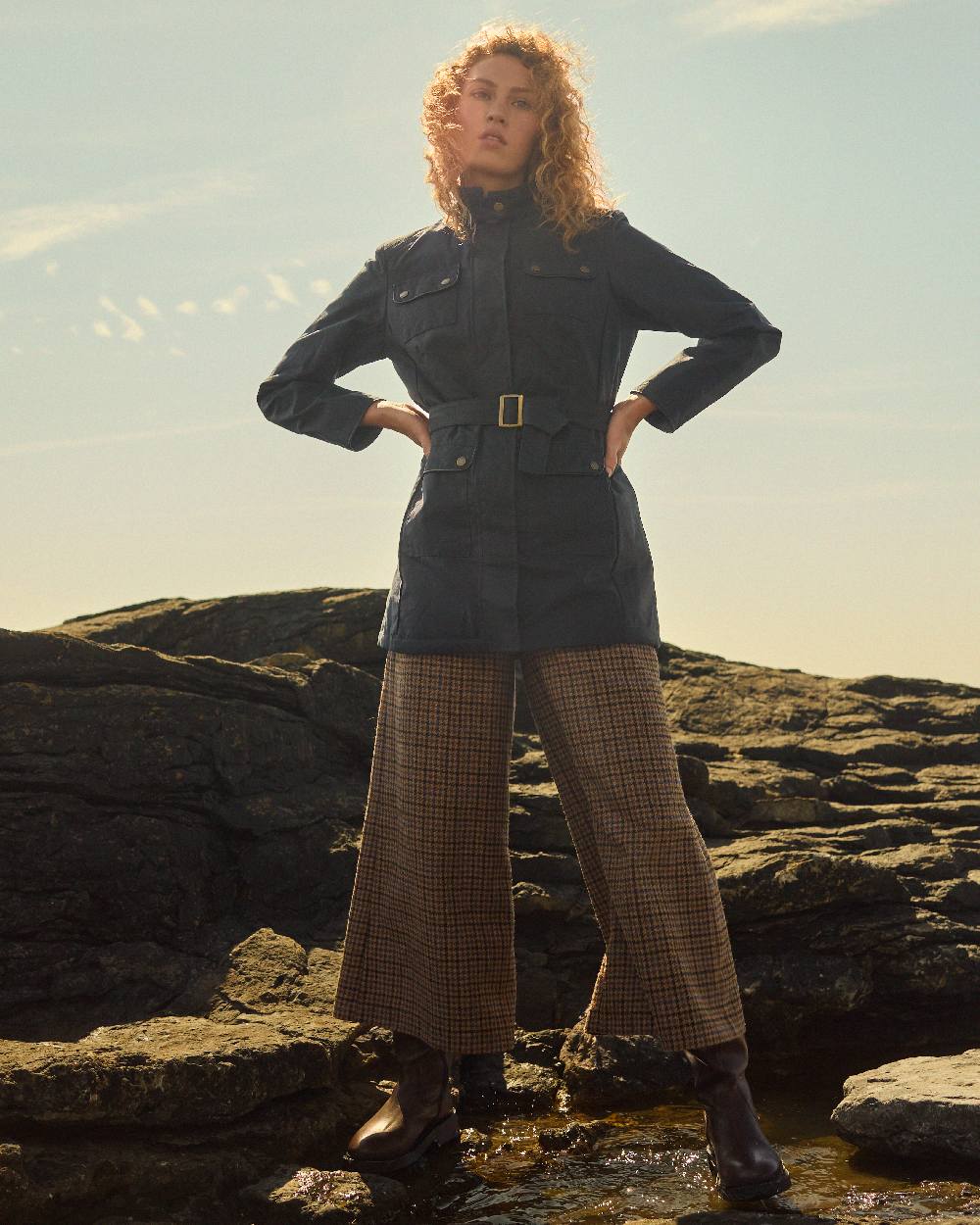 Navy Coloured Jack Murphy Womens Orla Wax Jacket on outdoor background 