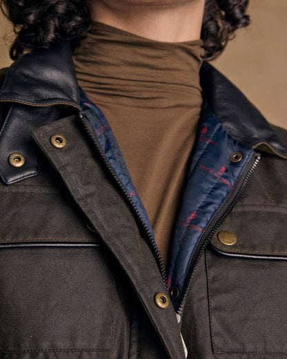 Olive Coloured Jack Murphy Womens Orla Wax Jacket on indoor background 