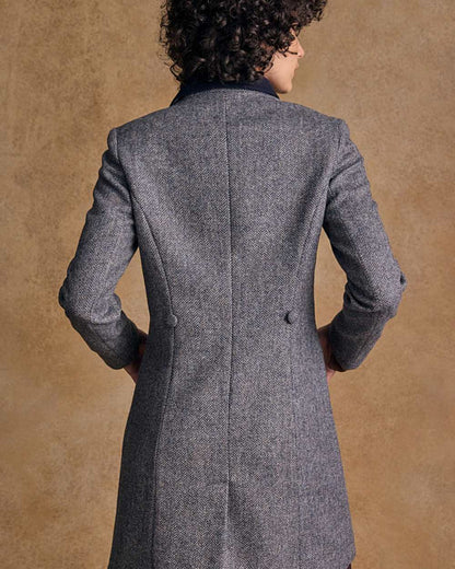 Denim Herringbone coloured Jack Murphy Womens Robin Tweed Coat on textured background 