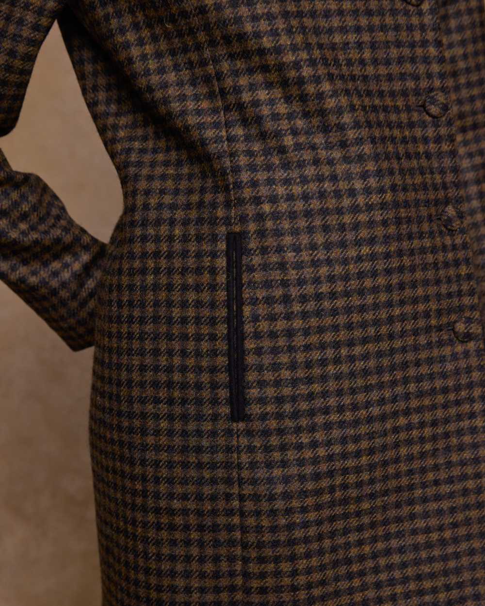 Earth Check coloured Jack Murphy Womens Robin Tweed Coat on textured background 