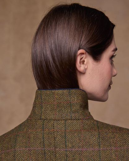 Woodland Check coloured Jack Murphy Womens Robin Tweed Coat on textured background 