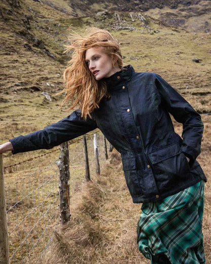 Blackwatch Coloured Jack Murphy Womens Sally Wax Jacket on outdoor background 