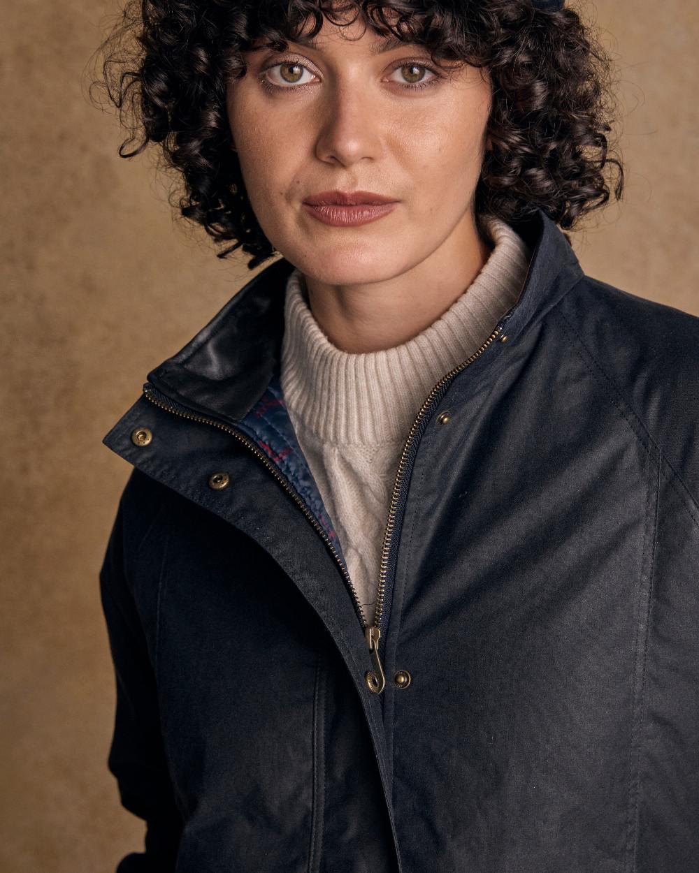 Navy Coloured Jack Murphy Womens Sally Wax Jacket on indoor background 