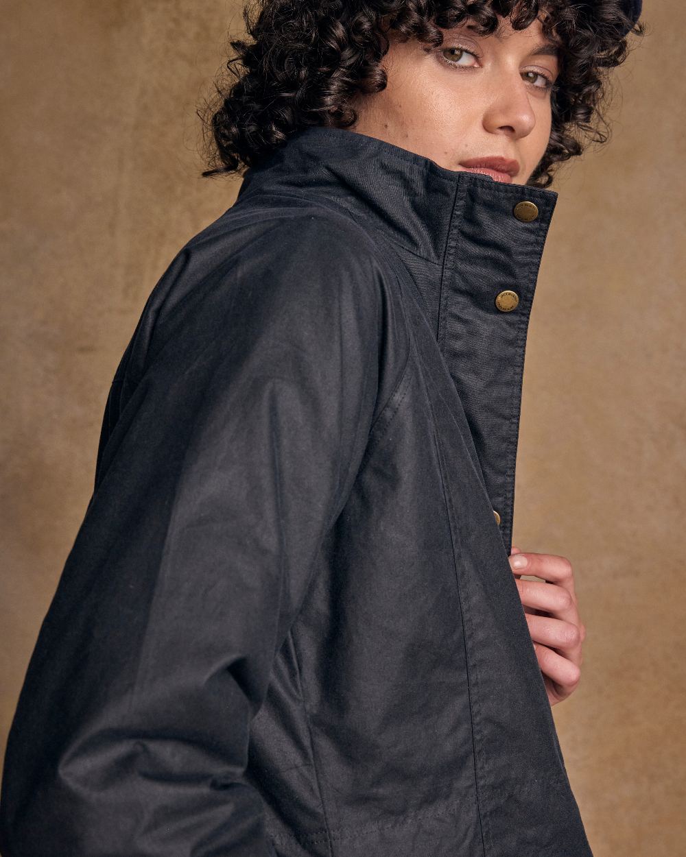 Navy Coloured Jack Murphy Womens Sally Wax Jacket on indoor background 