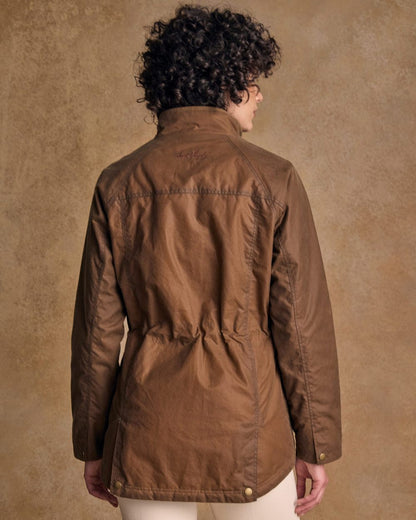 Tan Coloured Jack Murphy Womens Sally Wax Jacket on indoor background 