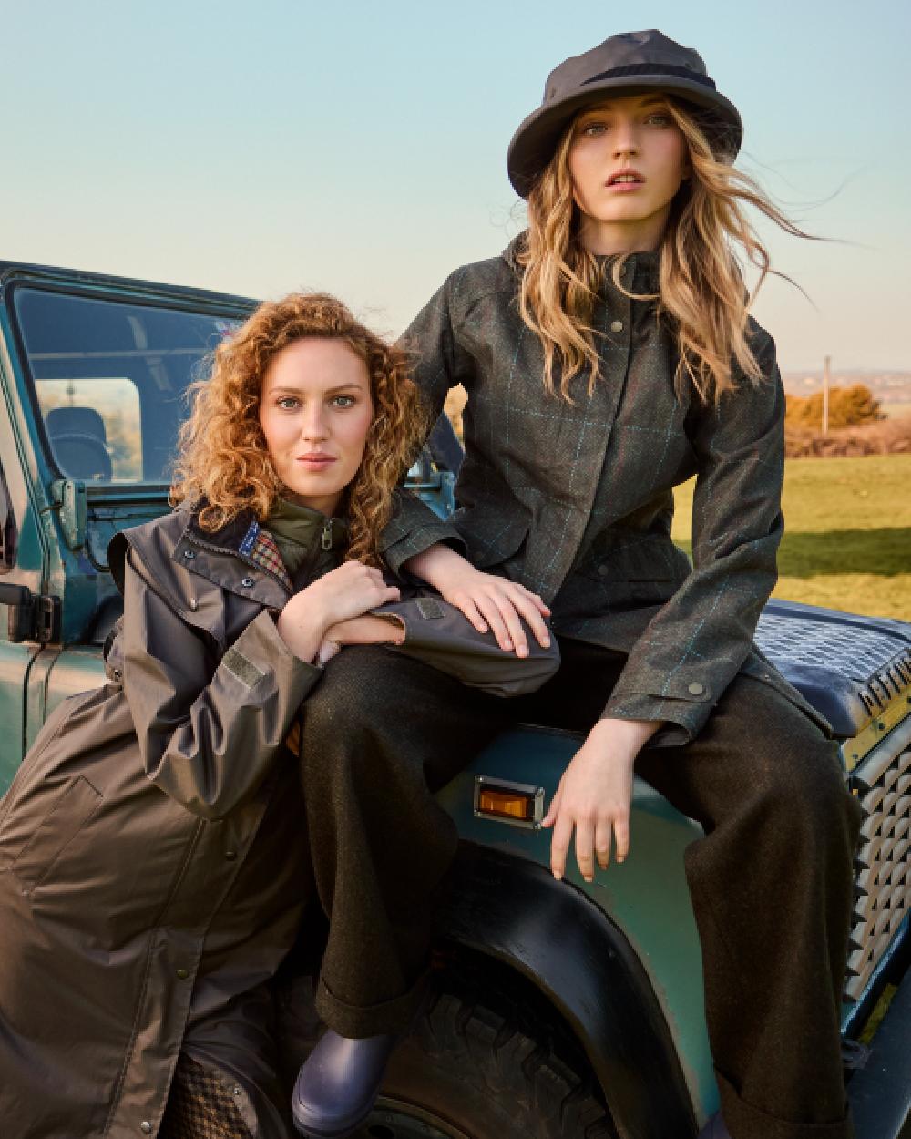 Digital Print Green Windowpane Coloured Jack Murphy Womens Sophia Waterproof Jacket on outdoor background 