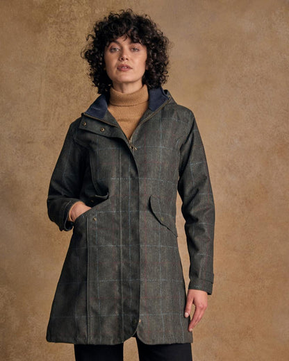 Digital Print Green Windowpane Coloured Jack Murphy Womens Sophia Waterproof Jacket on indoor background 