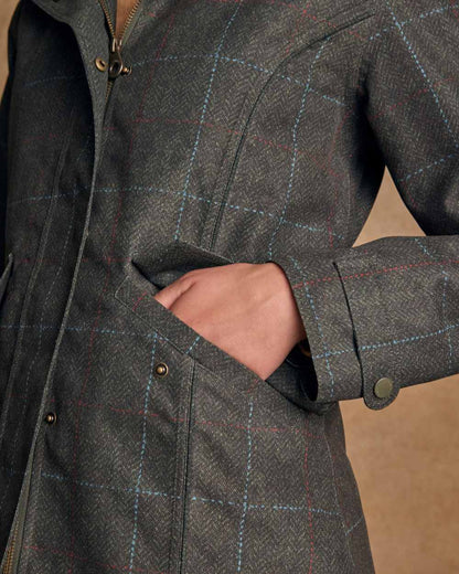 Digital Print Green Windowpane Coloured Jack Murphy Womens Sophia Waterproof Jacket on indoor background 