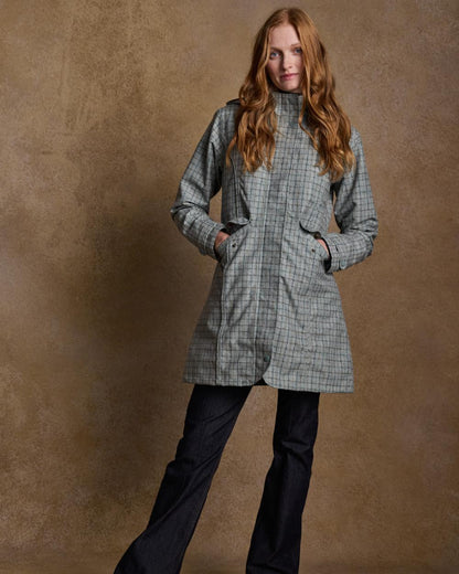 Digital Print Jade Check Coloured Jack Murphy Womens Sophia Waterproof Jacket on indoor background 