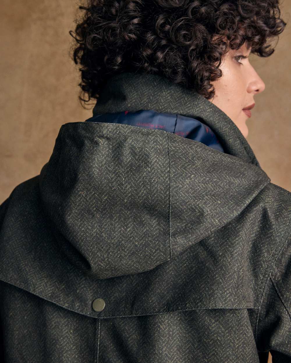 Green Fields Digital Print Coloured Jack Murphy Womens Sophia Waterproof Jacket on indoor background 