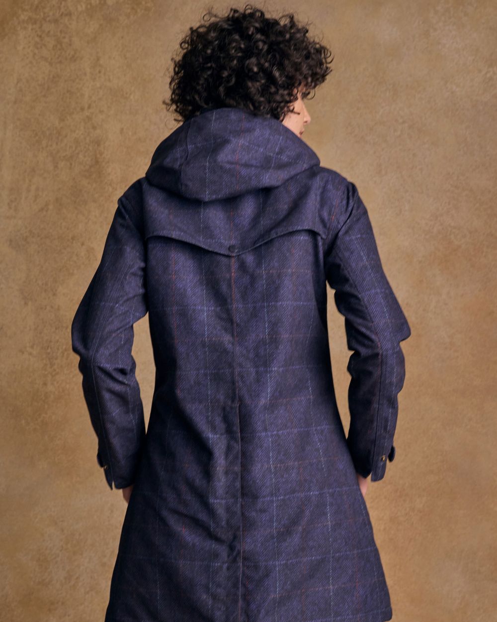 Navy Windowpane Digital Print coloured Jack Murphy Womens Sophia Waterproof Jacket on textured background 