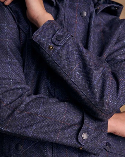 Navy Windowpane Digital Print coloured Jack Murphy Womens Sophia Waterproof Jacket on textured background 