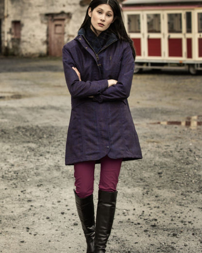 Navy Windowpane Digital Print coloured Jack Murphy Womens Sophia Waterproof Jacket on outdoor background 